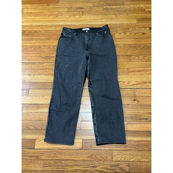 Abercrombie Fitch Ankle Straight Ultra High Rise Jeans Sz 14 Black Denim Leather - Picture 2 of 6